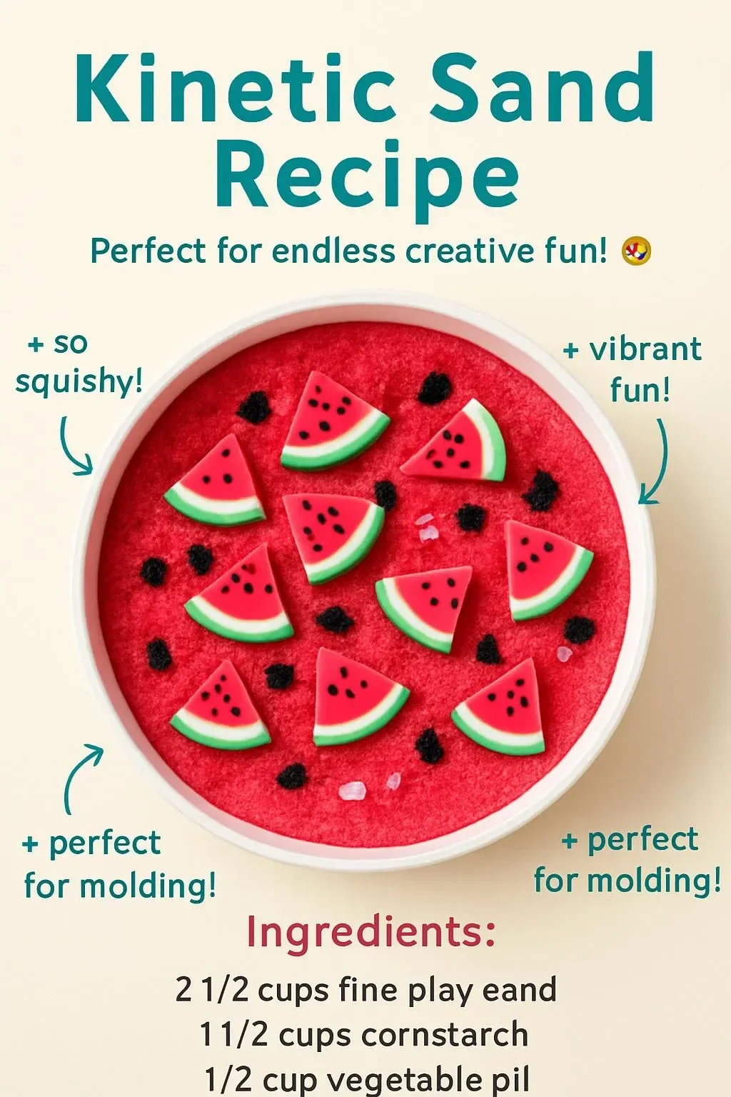 A colorful batch of homemade Kinetic Sand ready for creative play.