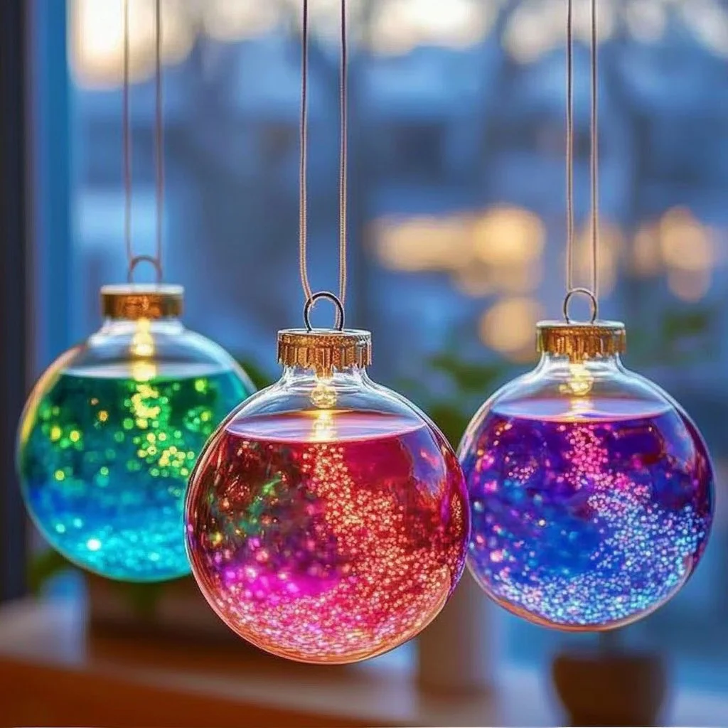 Vibrant lava lamp style suncatchers glowing in sunlight