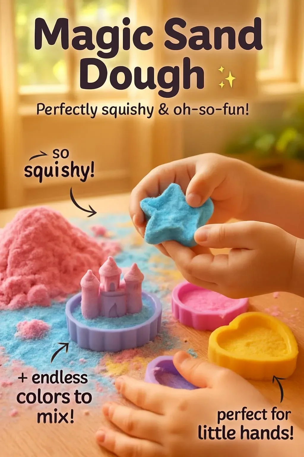 Colorful Magic Sand Dough in various shapes for creative play