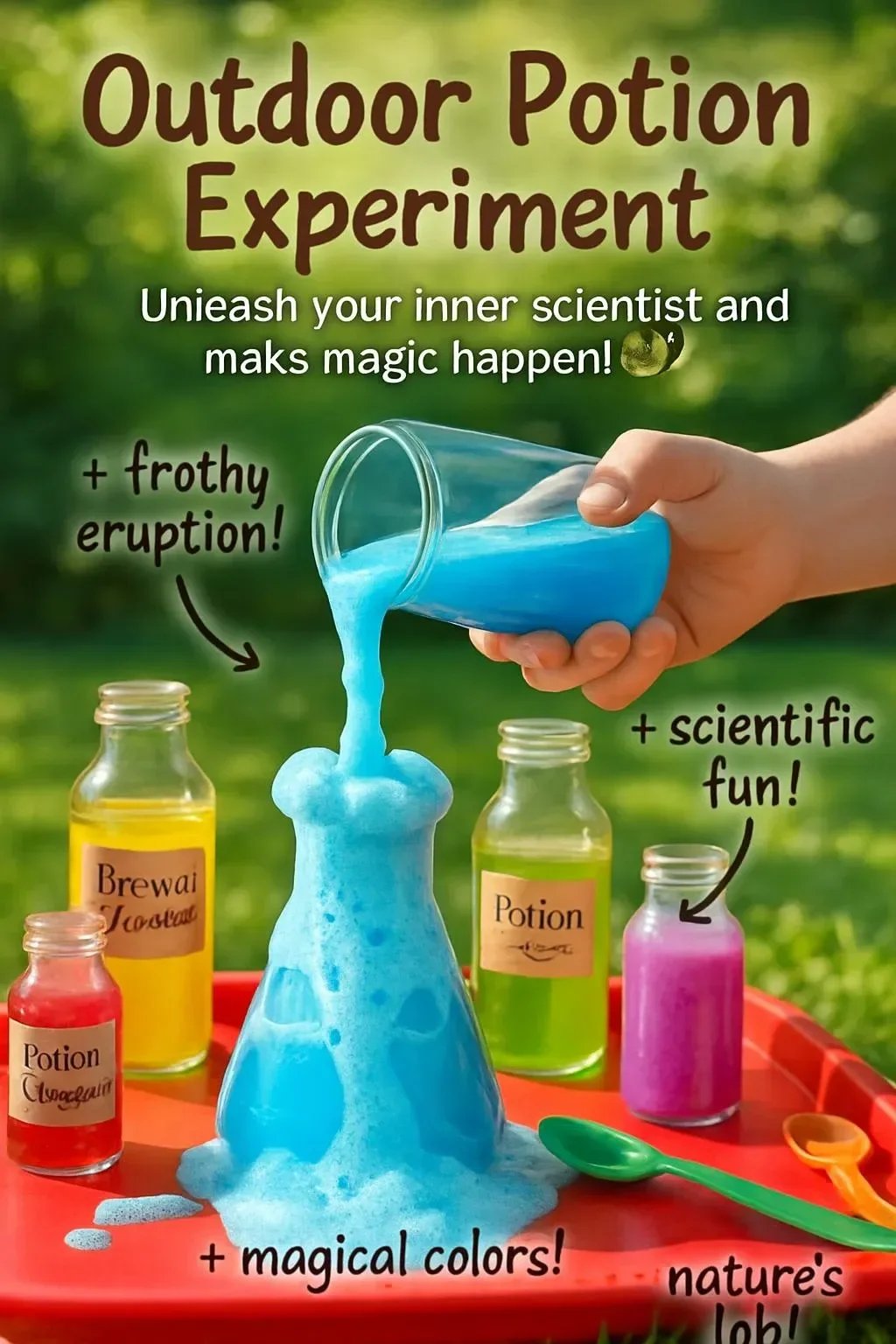 Children conducting an Outdoor Potion Experiment in a natural setting.