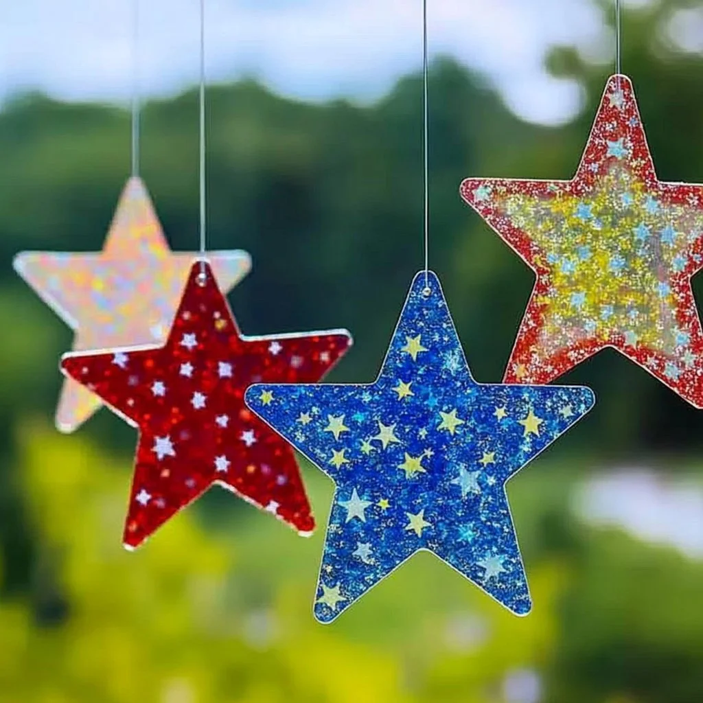 Colorful patriotic suncatcher stars for festive home decor
