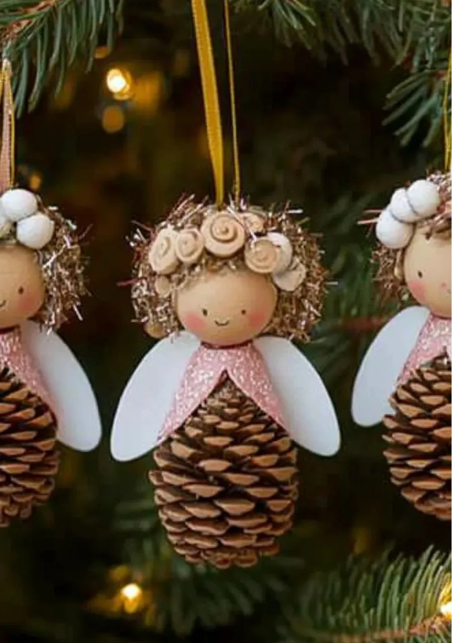 DIY Pine Cone Angel ornaments for unique holiday decoration
