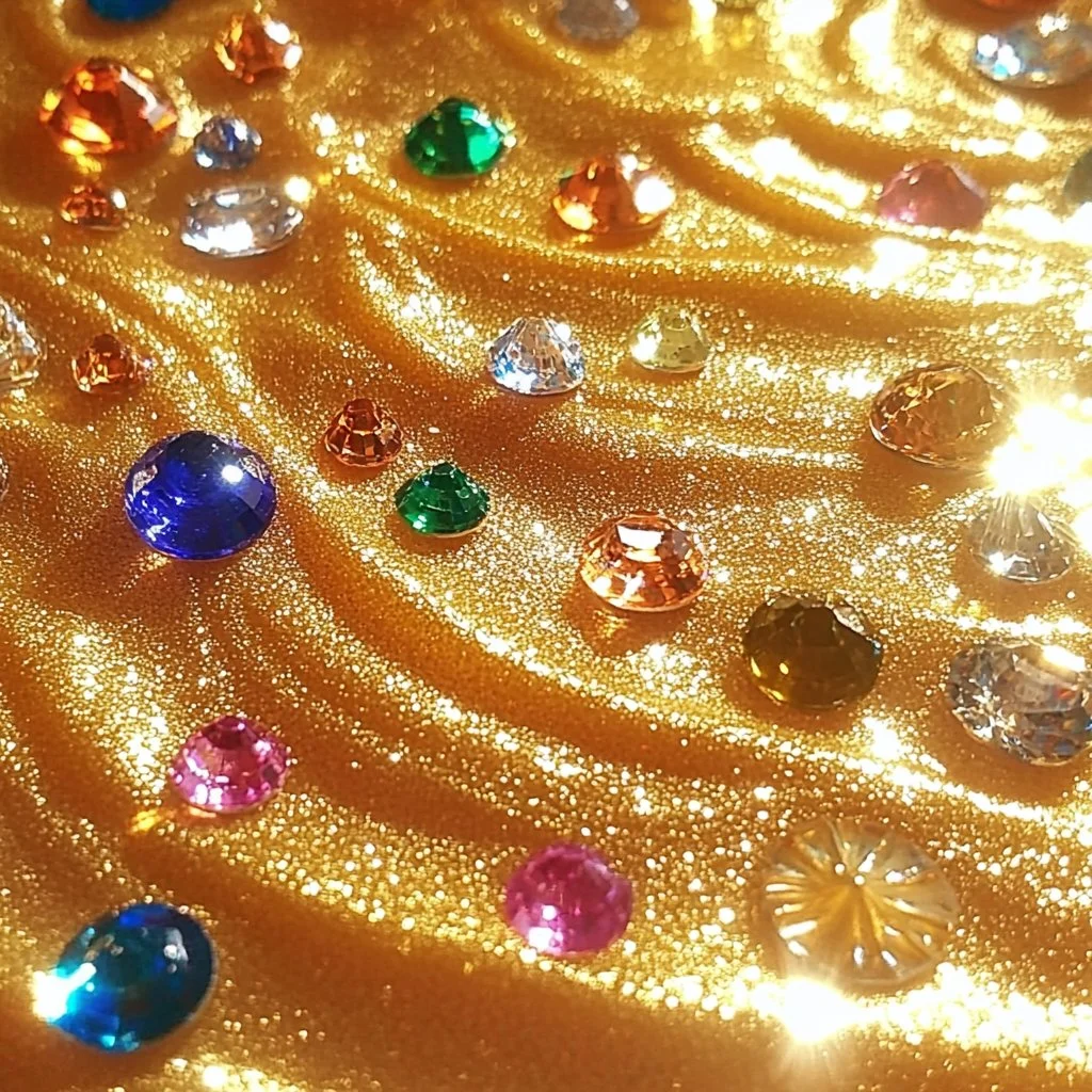 Colorful pirate treasure slime with sparkles and treasures inside