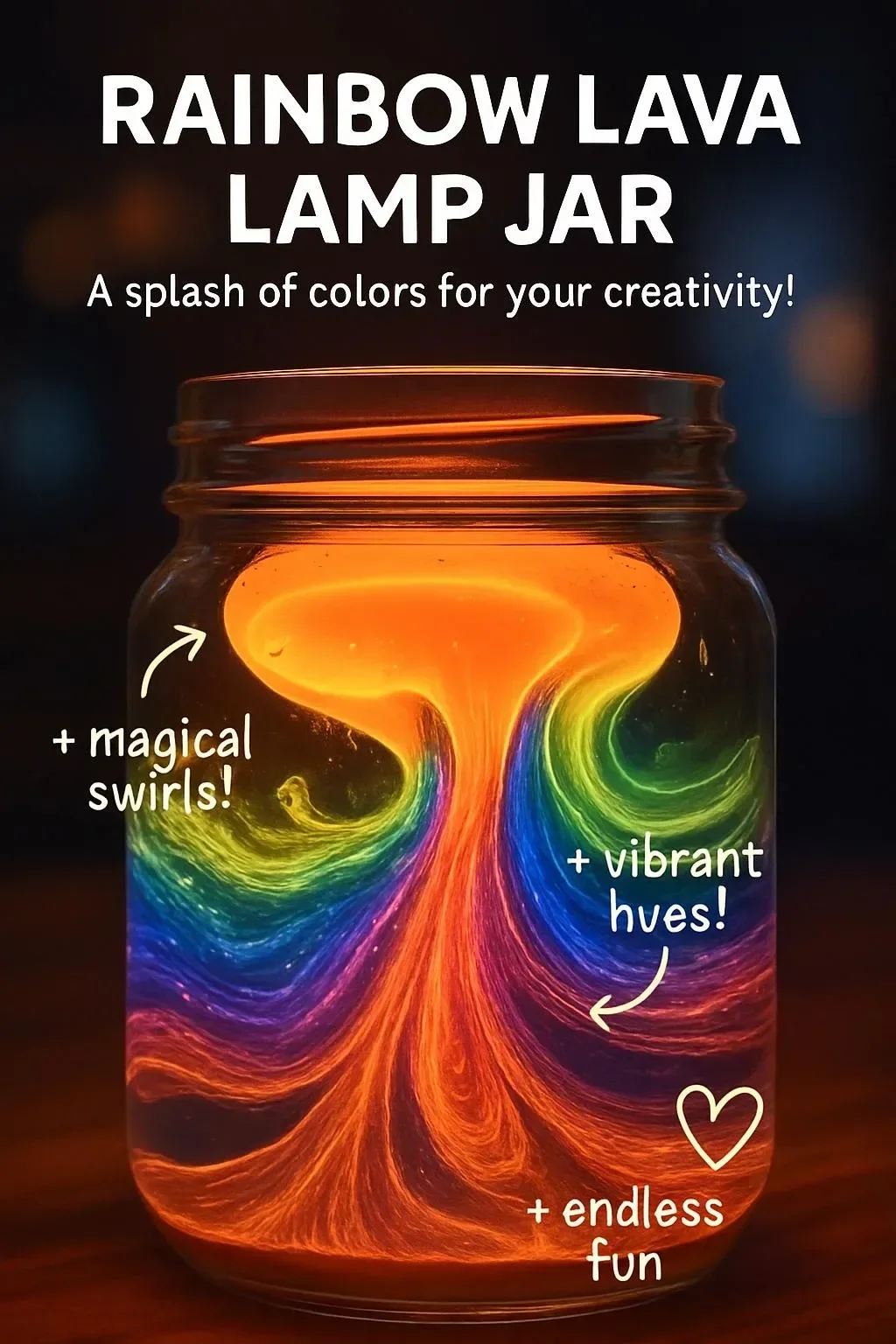 Colorful Rainbow Lava Lamp Jar glowing with vibrant, swirling colors