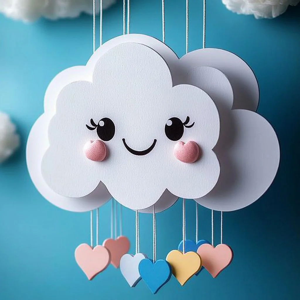 Kids crafting colorful raindrop clouds in a fun cloud craft activity.