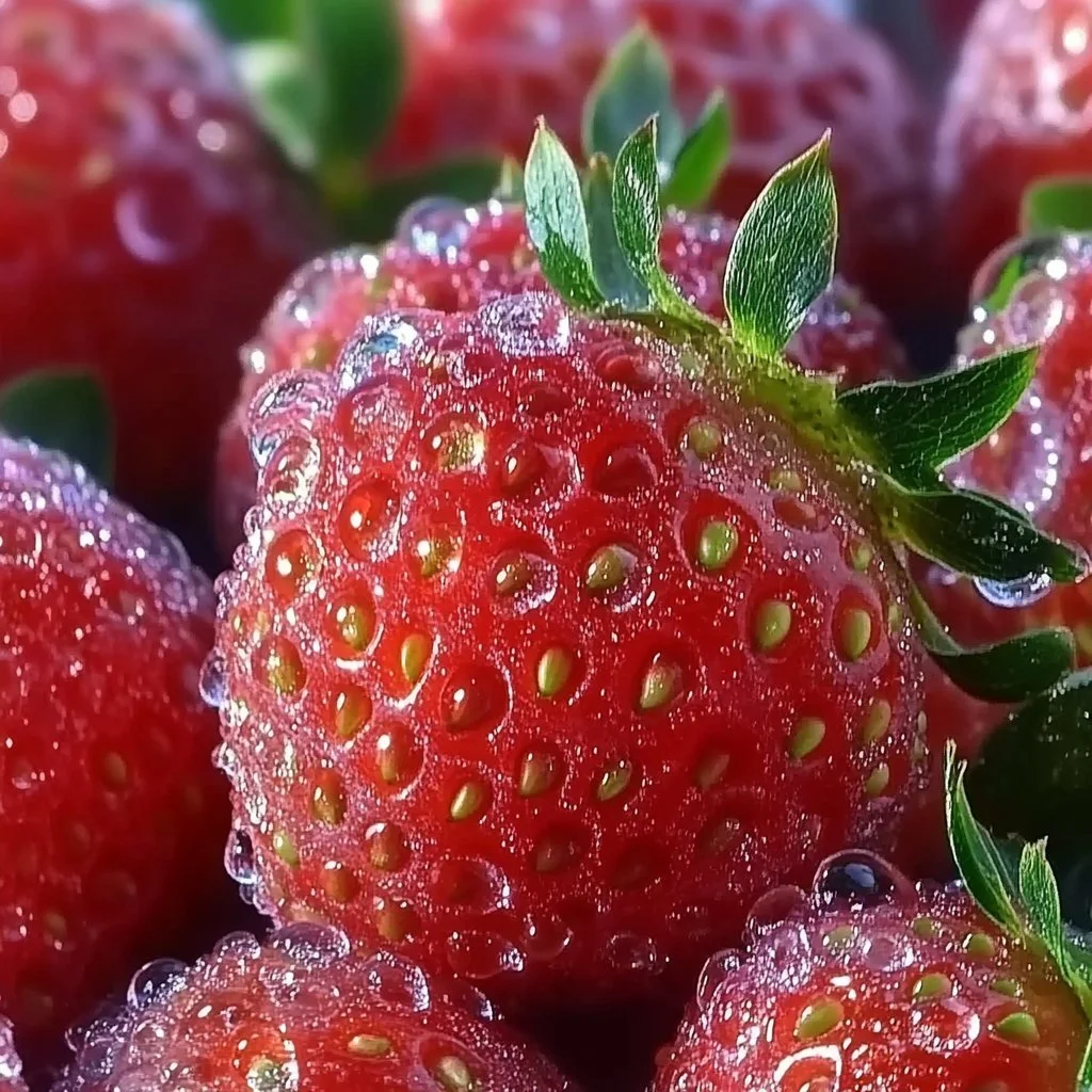 Delicious rock candy strawberries coated in colorful sugar crystals