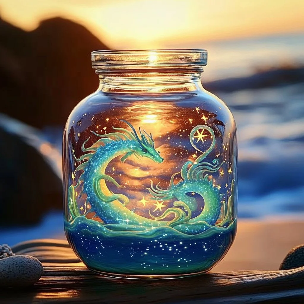 Shimmering glow ocean jar with ocean-inspired design and soft lighting