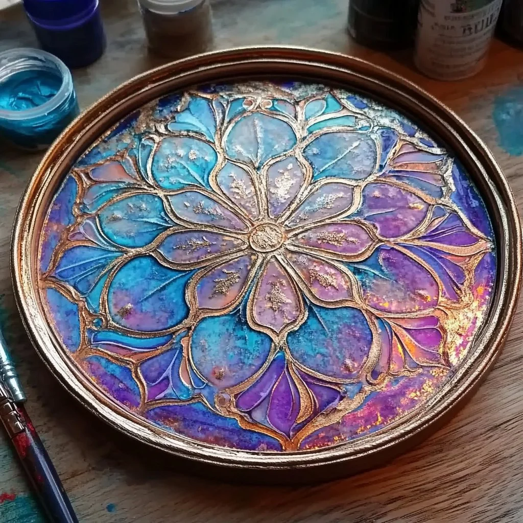 Stained glass window art projects using specialized stained glass glue.
