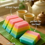 Steamed layer cakes Kue Lapis style with colorful layers on a plate.