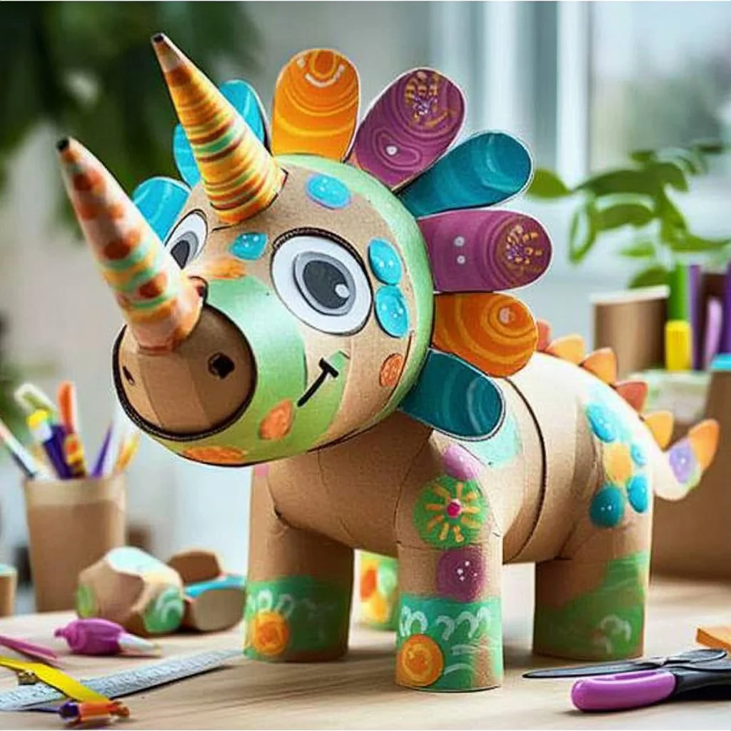 Crafted Toilet Roll Triceratops for kids' activities