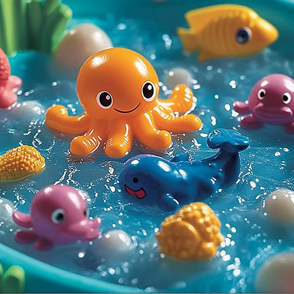 Children playing with an Under the Sea Sensory Play Tub filled with ocean-themed materials.