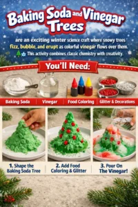 Baking Soda and Vinegar Trees are an exciting winter science craft where snowy trees fizz, bubble, and erupt as colorful vinegar flows over them. 🌲❄️ This activity combines classic chemistry with creativity. 17 Baking Soda and Vinegar Trees are an exciting winter science…