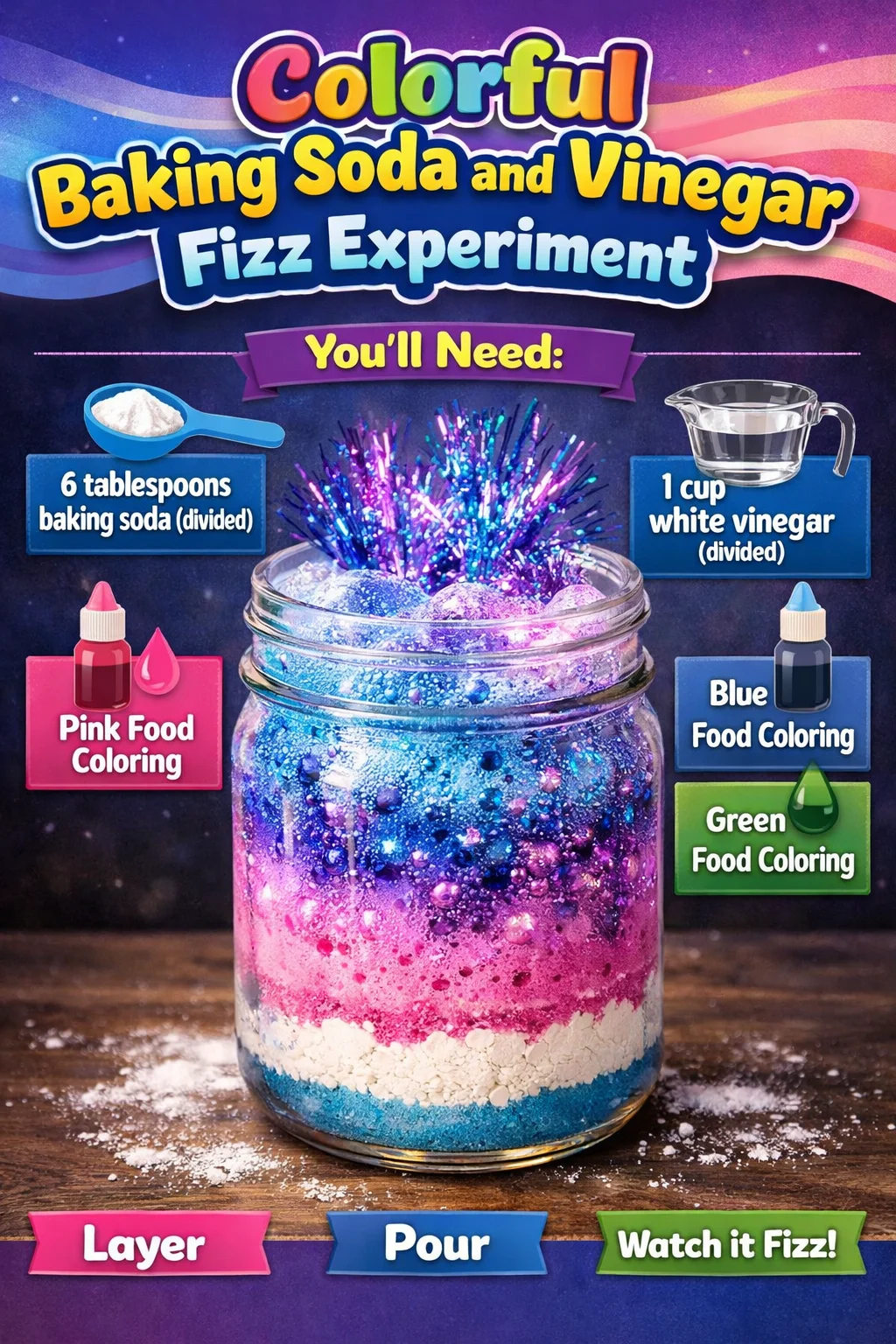 Colorful Baking Soda and Vinegar Fizz Experiment