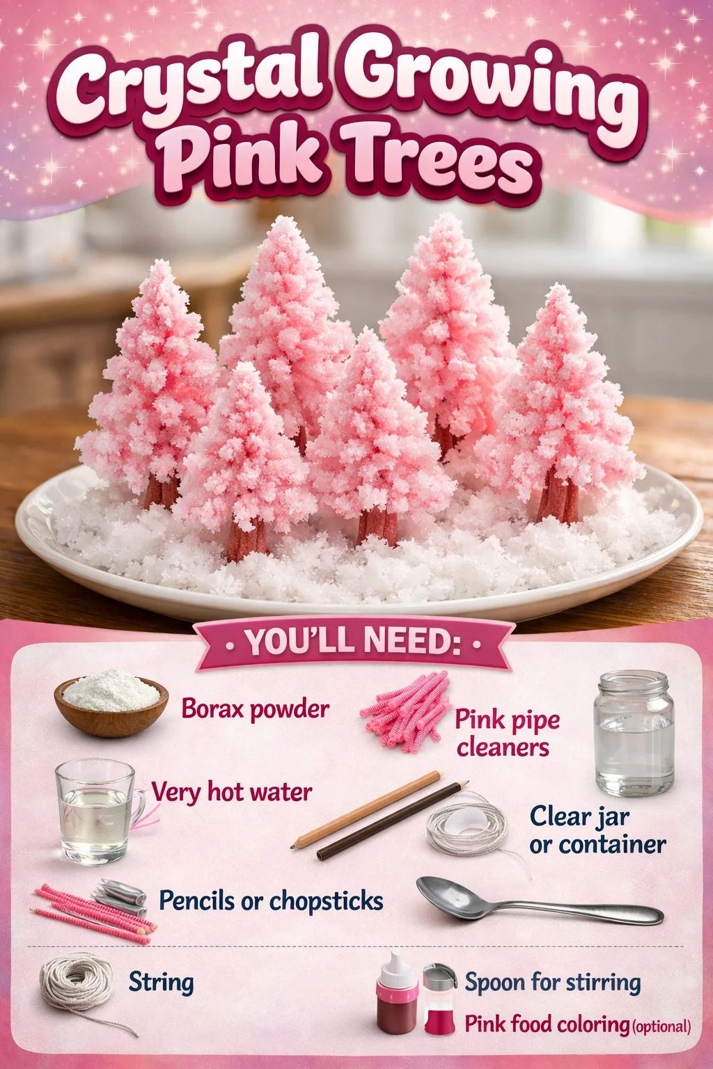 Crystal Growing Pink Trees