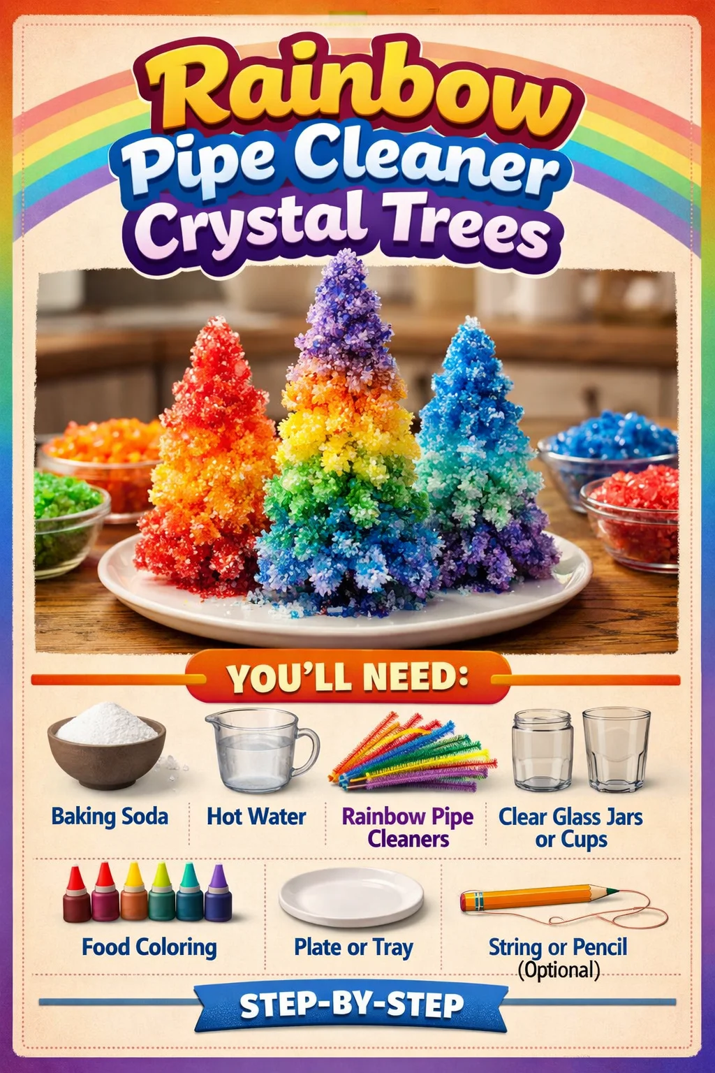 Rainbow Pipe Cleaner Crystal Trees