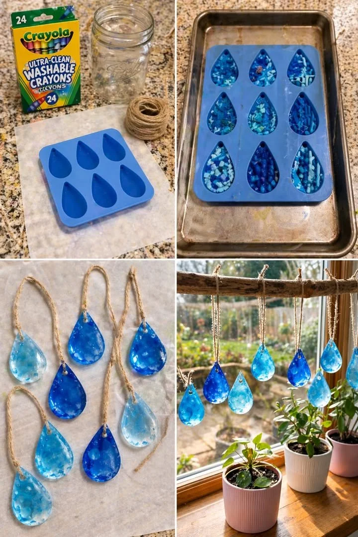 Blue Crayon Raindrop Suncatchers 5 Blue Crayon Raindrop Suncatchers