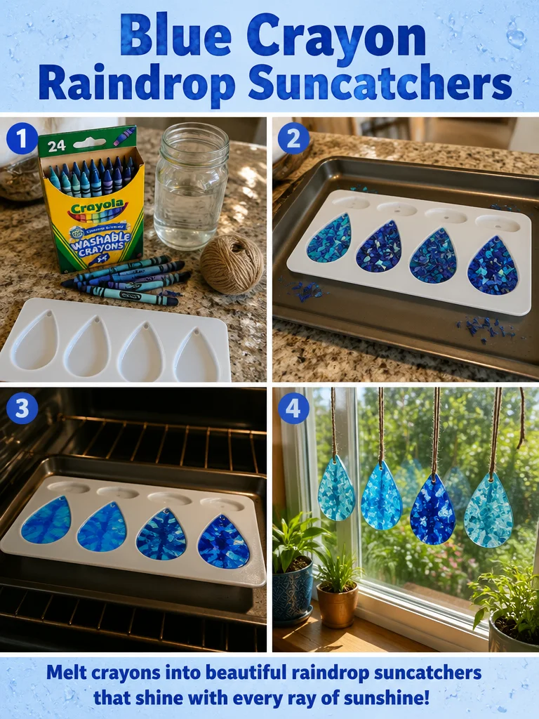Blue Crayon Raindrop Suncatchers 6 Blue Crayon Raindrop Suncatchers