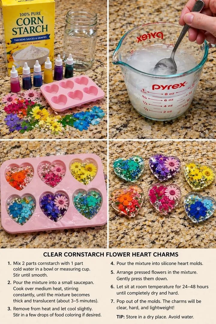 Clear Cornstarch Flower Heart Charms 5 Clear Cornstarch Flower Heart Charms