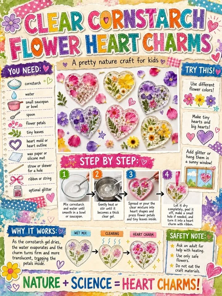 Clear Cornstarch Flower Heart Charms 5 Clear Cornstarch Flower Heart Charms
