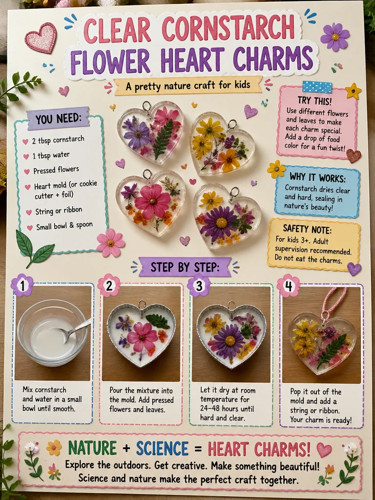 Clear Cornstarch Flower Heart Charms 6 Clear Cornstarch Flower Heart Charms