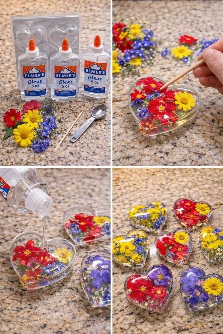 Clear Glue Flower Hearts 5 Clear Glue Flower Hearts