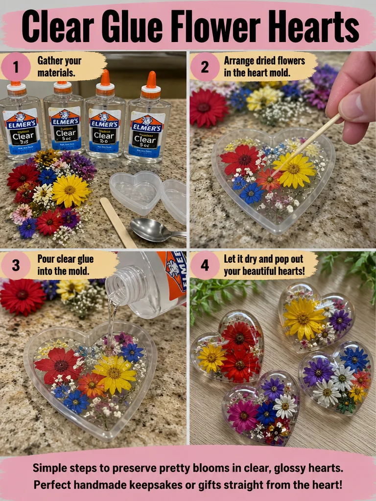 Clear Glue Flower Hearts 6 Clear Glue Flower Hearts