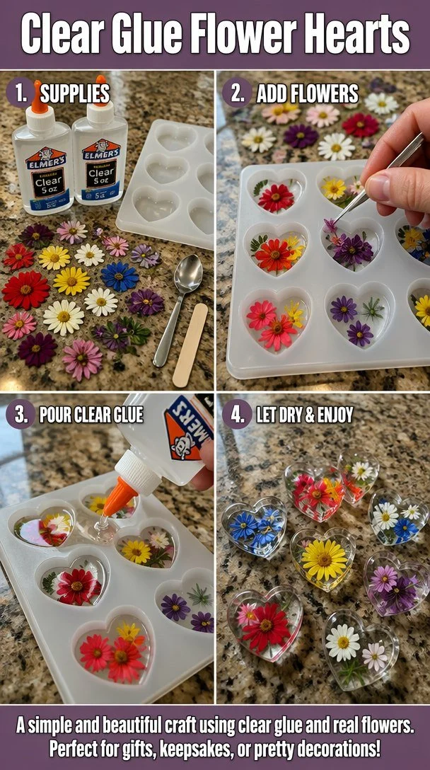 Clear Glue Flower Hearts 5 Clear Glue Flower Hearts