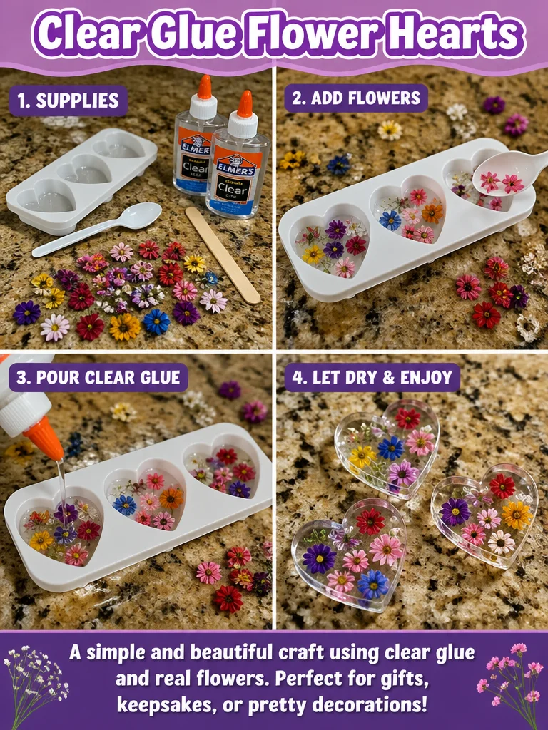 Clear Glue Flower Hearts 6 Clear Glue Flower Hearts
