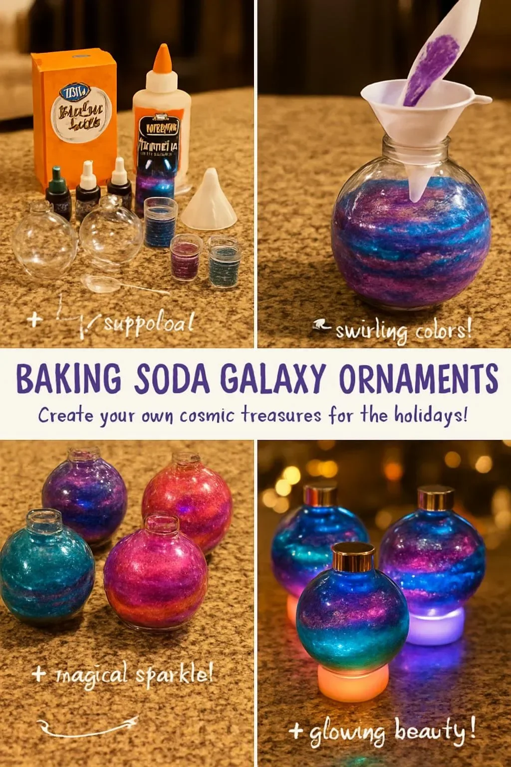Colorful Baking Soda Galaxy Ornaments 6 Colorful Baking Soda Galaxy Ornaments