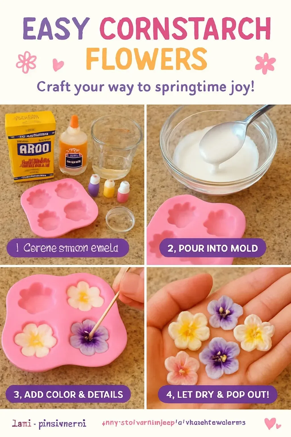 Easy Cornstarch Flower Charms 4 Easy Cornstarch Flower Charms