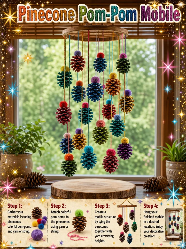 Pinecone Pom-Pom Mobile 6 Pinecone Pom-Pom Mobile