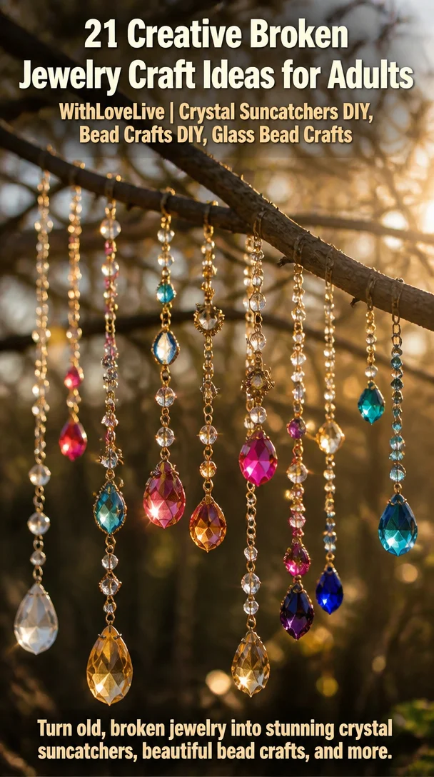 21 Creative Broken Jewelry Craft Ideas for Adults - WithLoveLive | Crystal Suncatchers DIY, Bead Crafts DIY, Glass Bead Crafts 6 21 Creative Broken Jewelry Craft Ideas for Adults - WithLoveLive | Crystal Suncatchers DIY, Bead Crafts DIY, Glass Bead Crafts