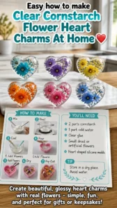 Easy how to make Clear Cornstarch Flower Heart Charms At Home ❤️ 18 Easy how to make Clear Cornstarch Flower Heart Charms At…