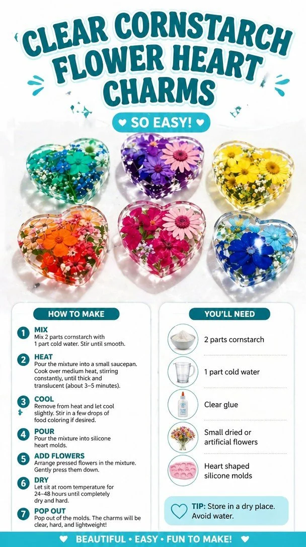 Easy how to make Clear Cornstarch Flower Heart Charms At Home ❤️ 5 Easy how to make Clear Cornstarch Flower Heart Charms At Home ❤️