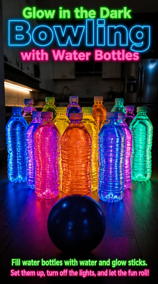 Glow in the Dark Bowling with Water Bottles 6 Glow in the Dark Bowling with Water Bottles