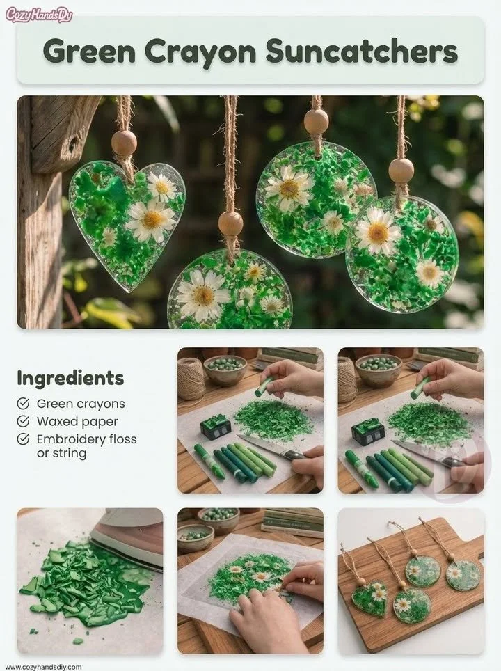Green Crayon Suncatchers 5 Green Crayon Suncatchers