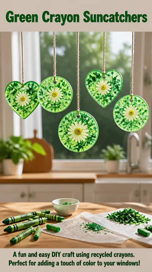 Green Crayon Suncatchers 6 Green Crayon Suncatchers