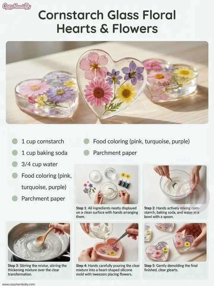 How to Make Cornstarch Glass Floral Hearts & Flowers 5 How to Make Cornstarch Glass Floral Hearts & Flowers