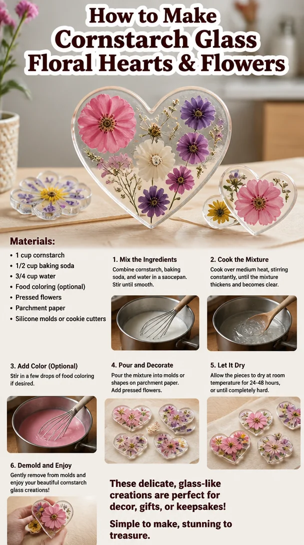 How to Make Cornstarch Glass Floral Hearts & Flowers 6 How to Make Cornstarch Glass Floral Hearts & Flowers