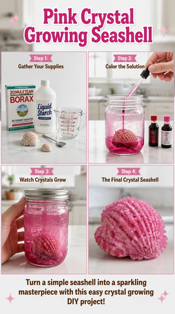 Pink Crystal Growing Seashell 6 Pink Crystal Growing Seashell
