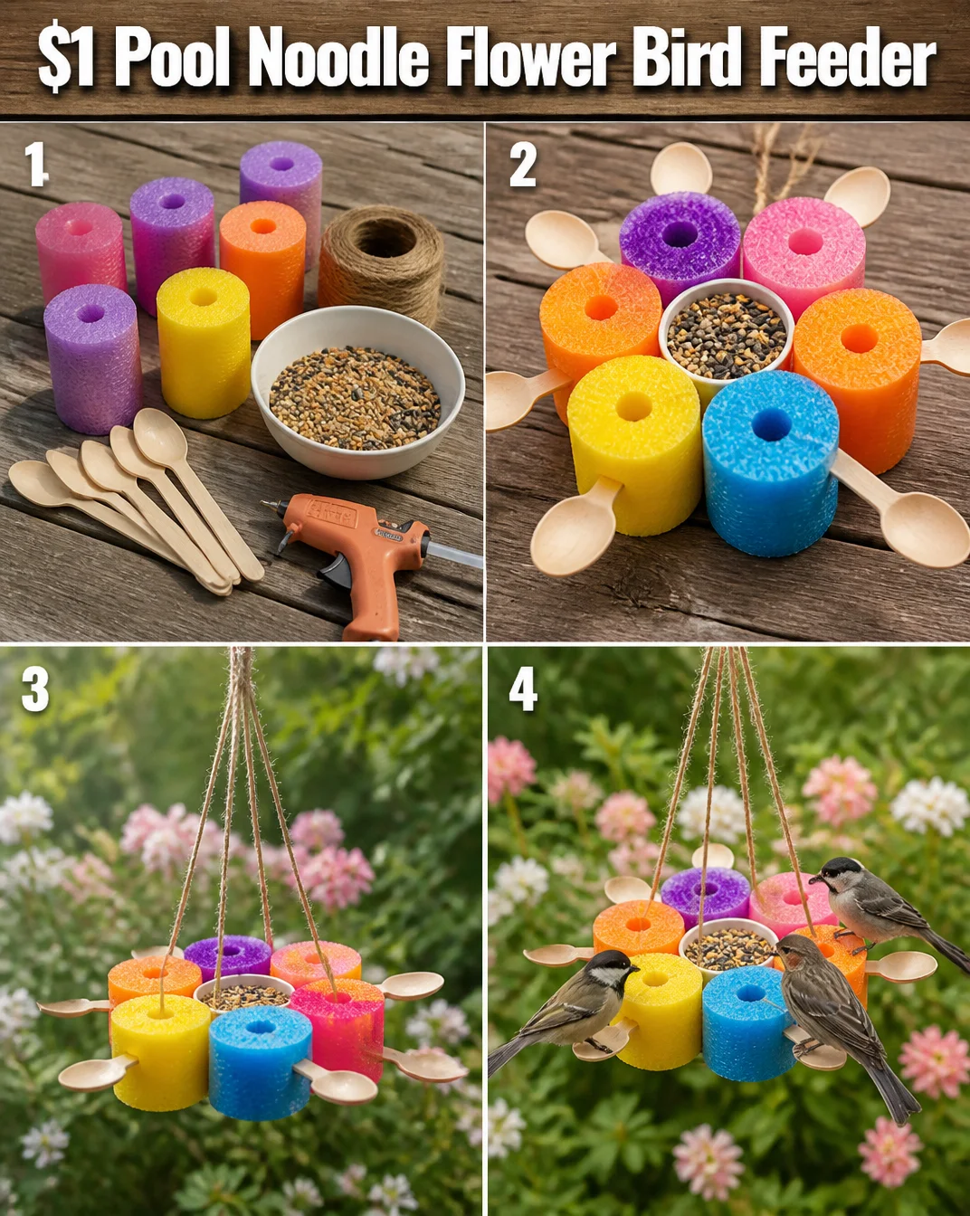 $1 Pool Noodle Flower Bird Feeder 8 $1 Pool Noodle Flower Bird Feeder