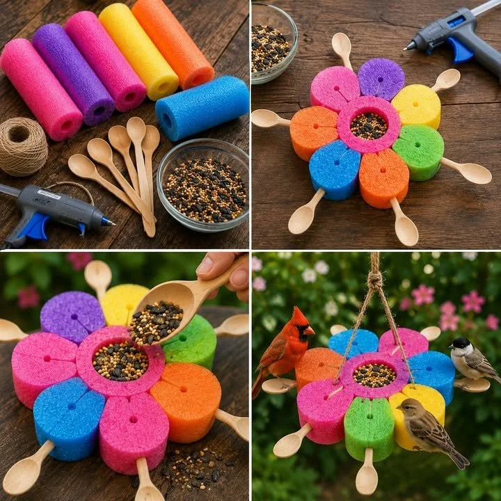 $1 Pool Noodle Flower Bird Feeder 12 $1 Pool Noodle Flower Bird Feeder