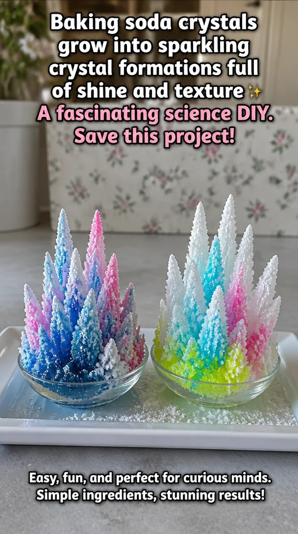Baking soda crystals grow into sparkling crystal formations full of shine and texture ✨ A fascinating science DIY. Save this project! 5 Baking soda crystals grow into sparkling crystal formations full of shine and texture ✨ A fascinating science DIY. Save this project!