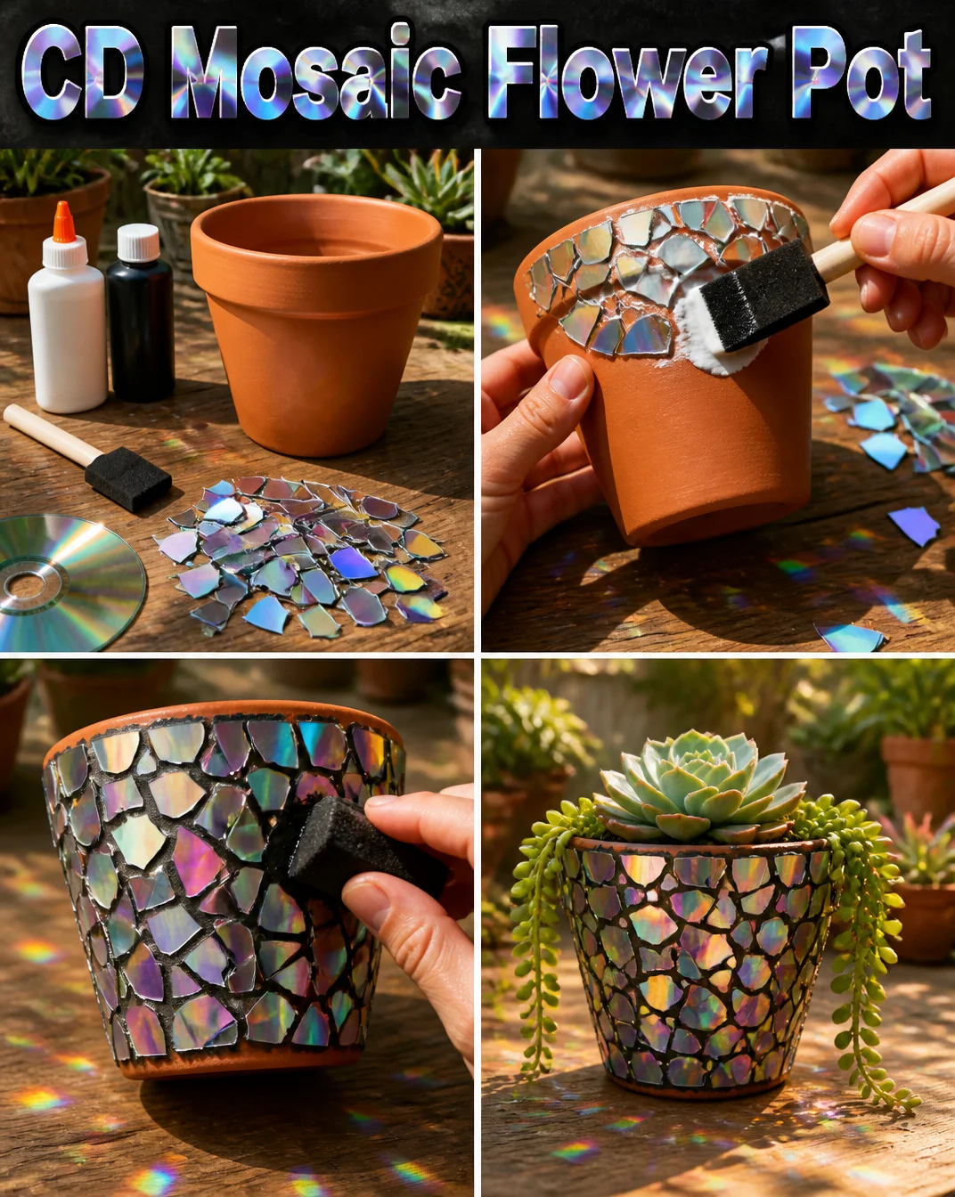 CD Mosaic Flower Pot 8 CD Mosaic Flower Pot