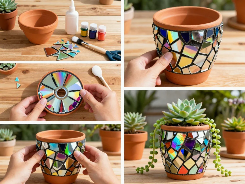 CD Mosaic Flower Pot 9 CD Mosaic Flower Pot