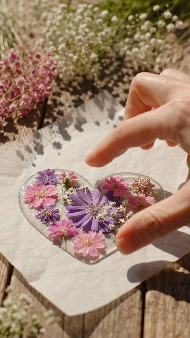 Clear glue flower hearts dry into delicate translucent floral heart keepsakes ✨ A beautiful handmade DIY. Save this project! 12 Clear glue flower hearts dry into delicate translucent floral heart keepsakes ✨ A beautiful handmade DIY. Save this project!