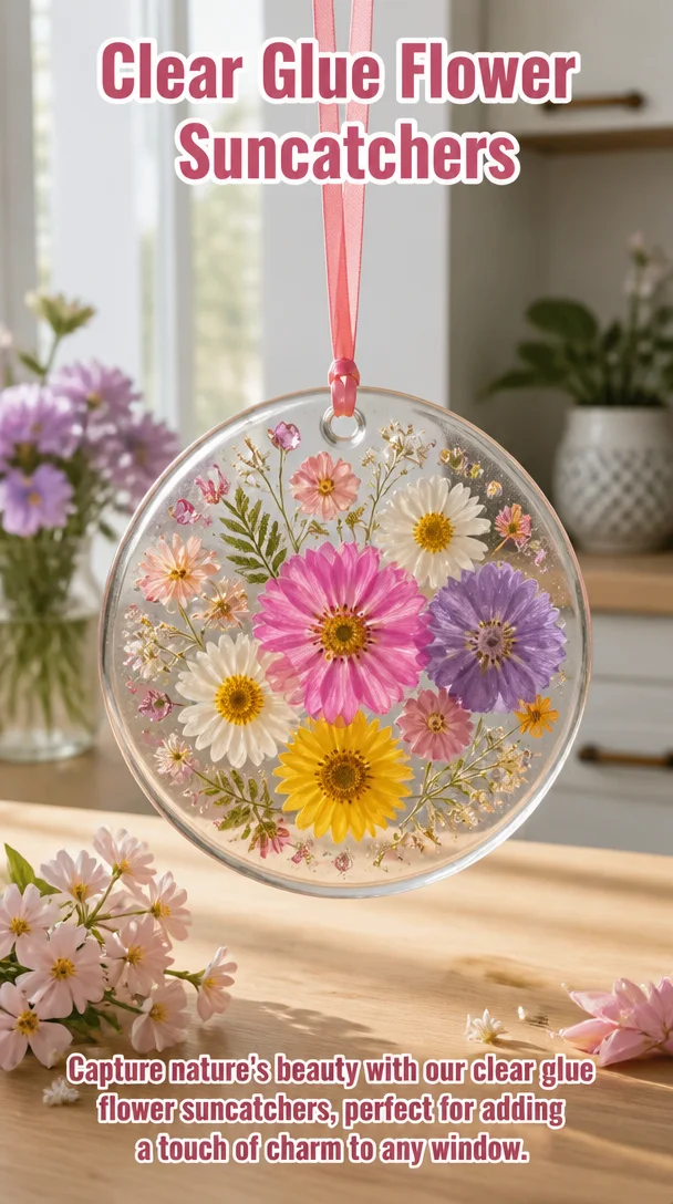 Clear Glue Flower Suncatchers 8 Clear Glue Flower Suncatchers