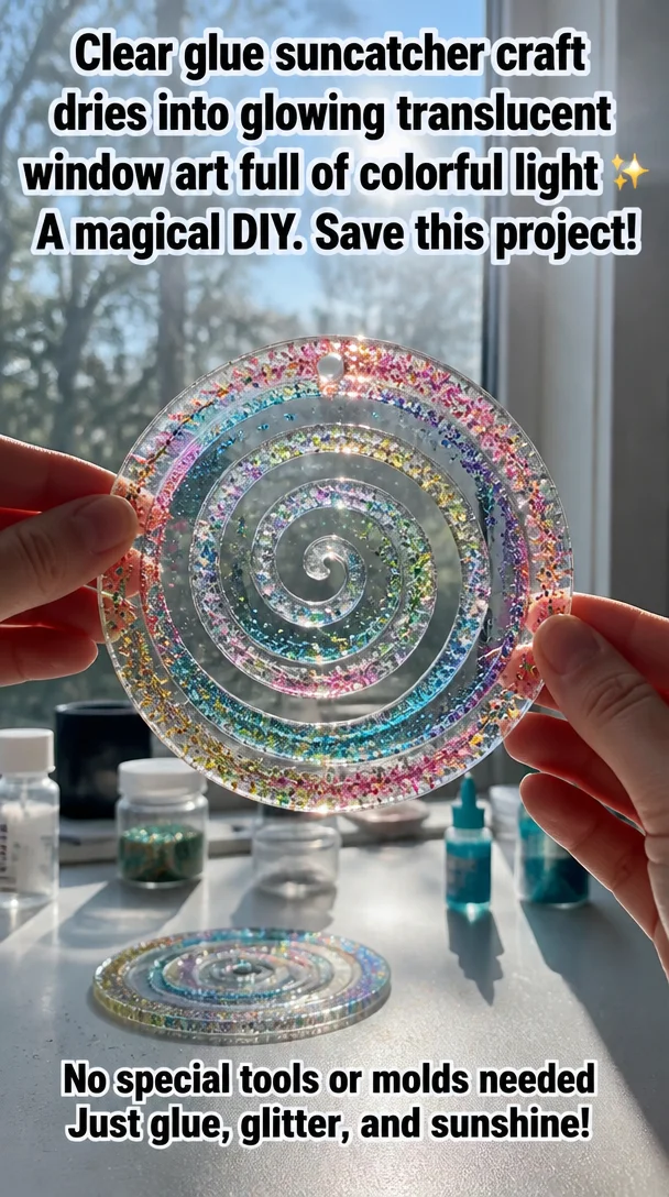 Clear glue suncatcher craft dries into glowing translucent window art full of colorful light ✨ A magical DIY. Save this project! 5 Clear glue suncatcher craft dries into glowing translucent window art full of colorful light ✨ A magical DIY. Save this project!