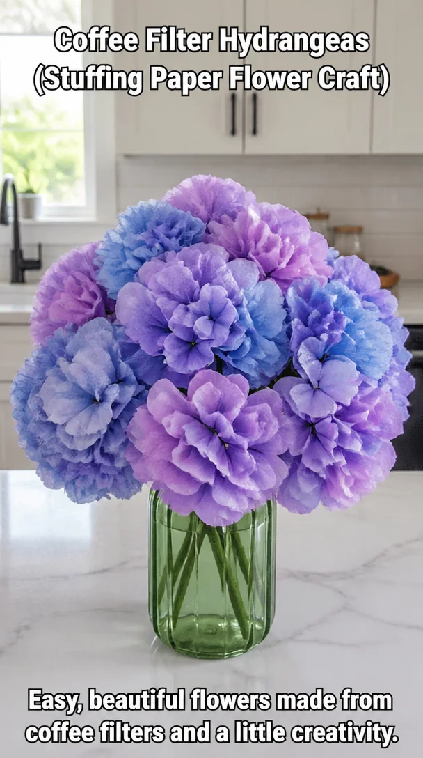 Coffee Filter Hydrangeas (Stuffing Paper Flower Craft) 8 Coffee Filter Hydrangeas (Stuffing Paper Flower Craft)