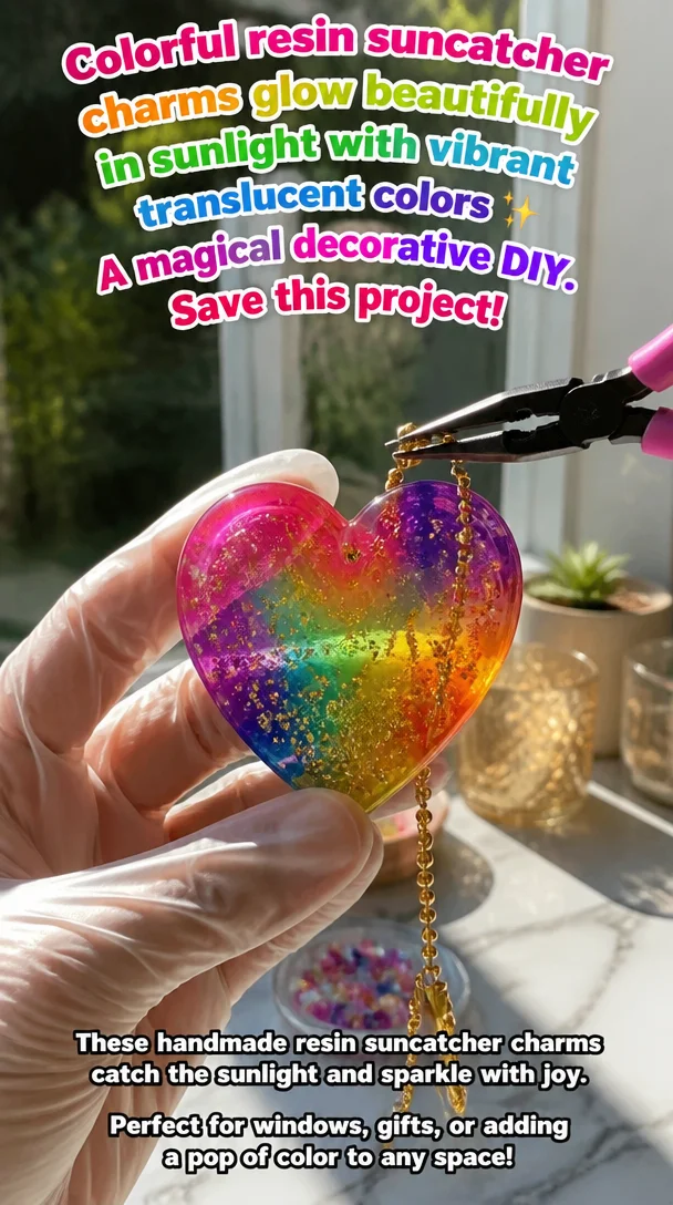 Colorful resin suncatcher charms glow beautifully in sunlight with vibrant translucent colors ✨ A magical decorative DIY. Save this project! 8 Colorful resin suncatcher charms glow beautifully in sunlight with vibrant translucent colors ✨ A magical decorative DIY. Save this project!